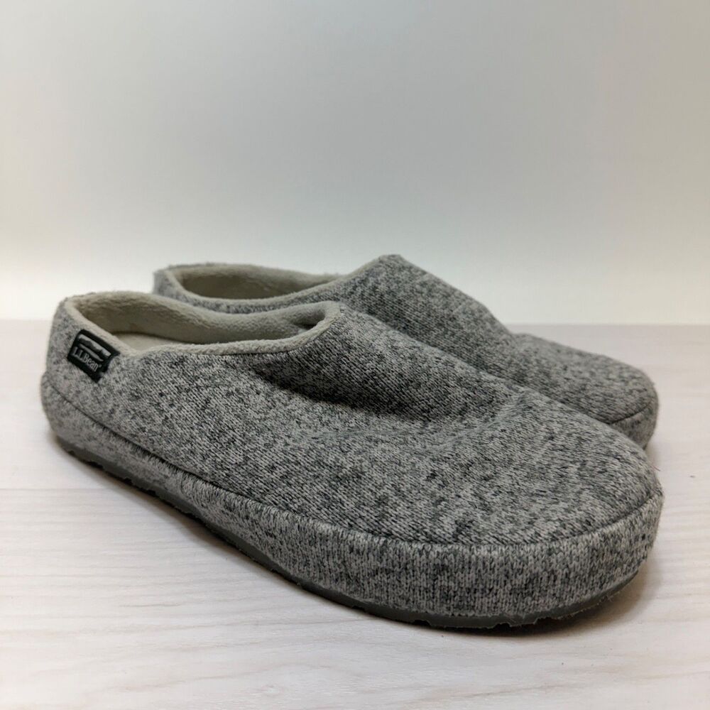 L.L. Bean Women’s Knit Sweater Fleece Heather Gray‎ Slipper Scuffs Size 8